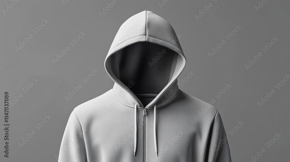 Aufkleber mockup of a minimalist gray hoodie without a face, designed for copyspace and customization opportun