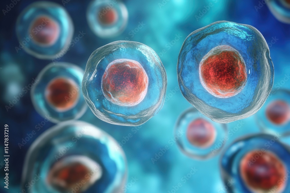 Poster exploring the intricate structure of human cells in a microscopic view