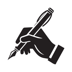 Elegant Silhouette of a Hand Holding a Fountain Pen Writing
