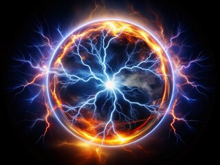 Obraz premium Double Exposure Lightning Circle - Glowing Electric Storm Abstract Art