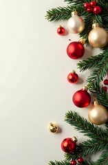 Obraz premium Decorative composition of Christmas decorations and Christmas tree on a light background