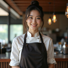 Portrait of a smiling asian female chef