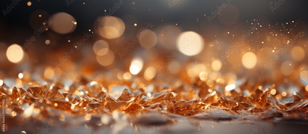 Poster sparkling orange liquid surface with bokeh and light reflection