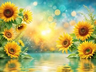 Fototapeta premium Double Exposure Sunflower Watercolor Border: Artistic Floral Clipart Design