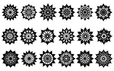 Set of intricate black and white mandala designs