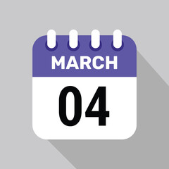 4 march calendar icon vector with date background. Vector schedule symbol.
