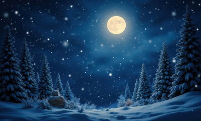 Enchanting winter night with full moon
