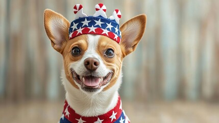 The Independence Day dog for America Freedom is a patriotic canine, adorned in red, white, and blue accessories, radiating pride and spirit as they celebrate the nation's freedom and independence.