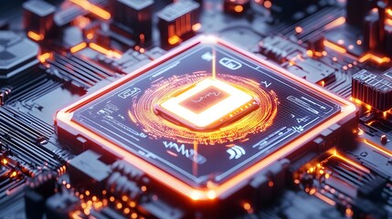 glowing cpu chip, futuristic tech - futuristic technology