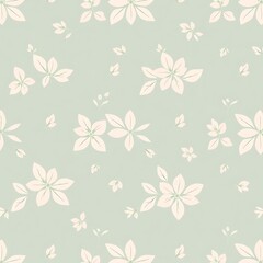 Creamy Floral Seamless Pattern: Delicate, minimalist floral design in soft cream on a sage green background. Perfect for textile prints, wallpapers, and various design projects. 