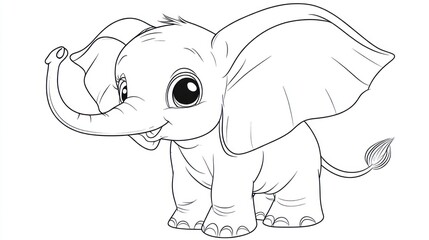 Fototapeta premium Adorable Cartoon Baby Elephant Line Drawing