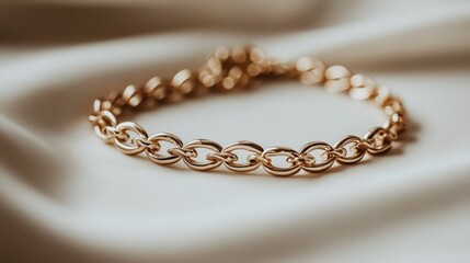 Obraz premium Elegant Gold Chain Bracelet on Soft Satin Fabric Background