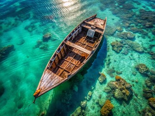 Obraz premium Drone Photography: Majestic Old Wooden Boat, Aerial View, Vintage Shipwreck, Ocean, Sea, Coastal, Wooden Vessel, Antique Boat, Rustic Charm, Watercraft, Sailing, Ocean View, Drone Shot