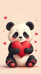 Cute panda with a heart in its paws. Perfect for Valentine's Day greetings.