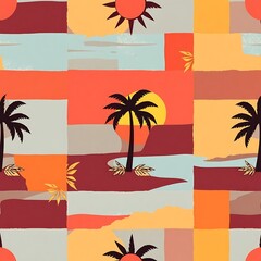 Sunset Palm Tree Abstract Pattern: A vibrant and captivating abstract pattern featuring silhouettes of palm trees against a colorful sunset backdrop.