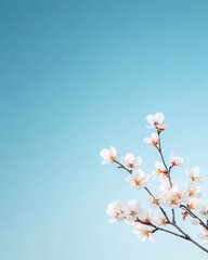Cherry Blossom Branch Against Blue Sky