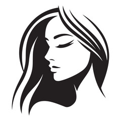 Elegant Woman Silhouette Profile with Long Flowing Hair Illustration