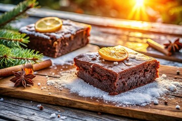 Drone Shot: Christmas Spiced Brownies - Delicious Chocolate Cake Aerial View