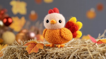 Cute Felted Chicken Decoration for Autumn and Thanksgiving Festivities
