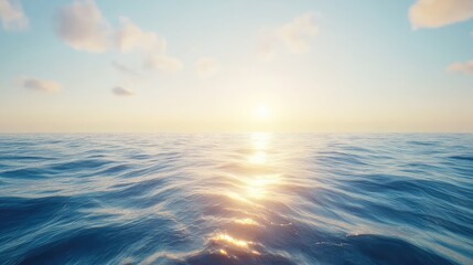 Obraz premium Serene Ocean Horizon at Sunrise with Gentle Waves and Soft Clouds