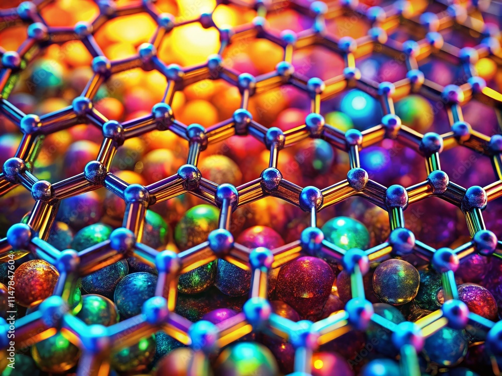 Poster drone shot: microscopic graphene hexagonal structure, abstract decorative background - high resoluti