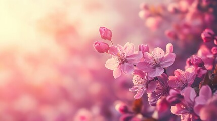 Beautiful Pink Cherry Blossom Flowers with Soft Sunlight Glow