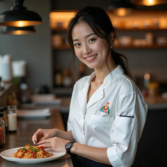 Portrait of a smiling asian female chef