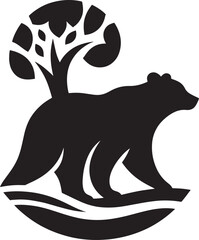 Bear silhouette under stylized tree.