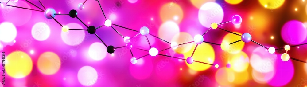 Poster a vibrant abstract image featuring colorful bokeh lights and molecular structures, creating a dynami