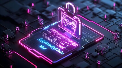 neon cyber security briefcase data - neon & glowing effects
