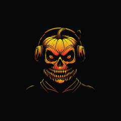 Pumpkin Scary With Headset Illustration Creative Design 