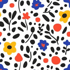 Fototapeta premium Bold Polka Dot Floral Pattern with Vibrant Colors