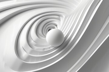 Obraz premium Abstract white sphere within a swirling, circular tunnel.