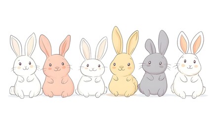 Five Adorable Bunnies Sitting in a Row