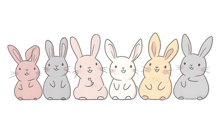 Fototapeta premium Adorable pastel colored bunnies sitting in a row