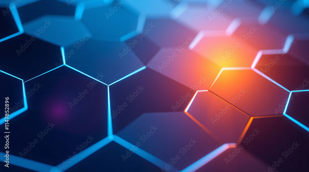Poster futuristic digital hexagon design, highlighting abstract geometric shapes and a digital grid, creati