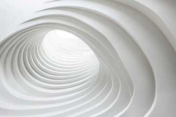Obraz premium Abstract white spiral tunnel with a bright light at the end.