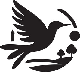 Bird flying over landscape.