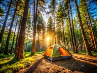 Forest Camping Tent Portrait Photography: Picturesque Wilderness Adventure
