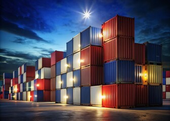 Fototapeta premium France Economic Crisis: Declining Exports, Shipping Container Crisis, 3D Render, Night Photography