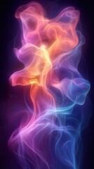 Obraz premium A vibrant swirl of colorful smoke, blending hues of orange, pink, and blue against a dark background.