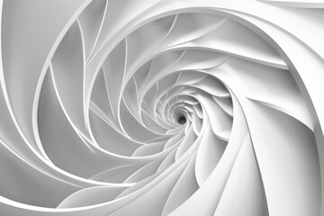 Abstract white swirling pattern with a black hole in the center.