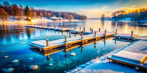 Frozen Lake Docks Tilt-Shift Photography - Winter Wonderland Scene, Icy Landscape, Miniature Effect