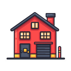 Fototapeta premium Red icon of Warehouse isolated on a transparent background Minimalist flat icon, vector logo style sign clipart on a no background png