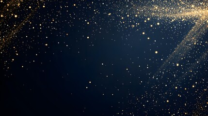 Obraz premium Golden glitter particles falling on dark blue background