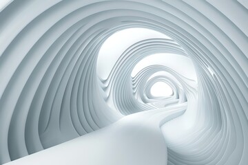 Naklejka premium Abstract white tunnel with curved walls and a light at the end.
