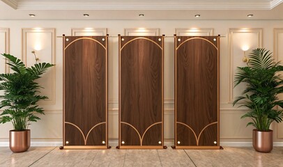 Luxury Art Deco Hotel Lobby with Wooden Dividers and Marble Floor V2