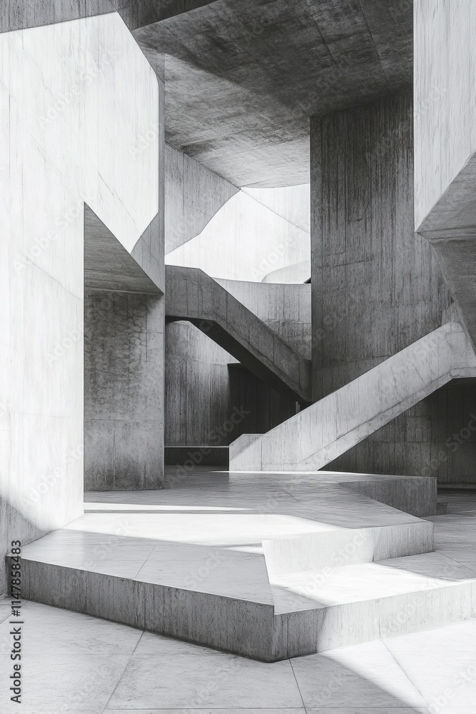 Poster abstract view of a modern concrete structure showcasing geometric patterns and dynamic light play.