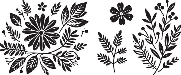 Black and white floral design elements. (1)
