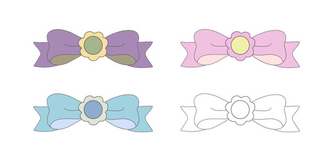 Coquette aesthetic, ribbon bow doodle, hand drawing, elegant cute bow collection, flat vector illustration